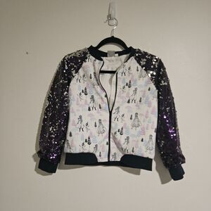 Mad Engine Disney Frozen 2 Big Girl's Sequin Sleeves Full Zipper Jacket Sz L Euc